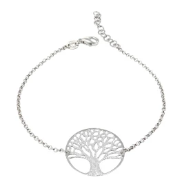 Bracelet argent rhodié composé d un arbre vie pailleté dans un cercle 22mm diamètre Chaîne maille jaseron : 1,7mm large Lo...