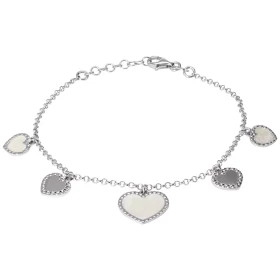 Bracelet argent rhodié 3 breloques coeur nacre 2 breloques coeur Chaîne maille ronde 1,7mm large Longueur : 17 à 19cm Syst...