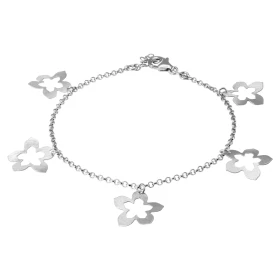 Bracelet argent rhodié composé 5 breloques fleurs satinées ciselées Chaîne maille jaseron : 1,9mm large Longueur ajustable...