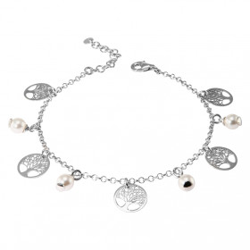 Bracelet argent rhodié cinq breloques motif arbre vie quatre breloque perles Diamètre d un motif arbre vie : 10 mm Diamètr...