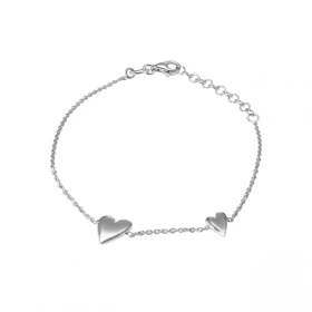 Bracelet argent rhodié composé 2 coeurs pleins 9x8mm 8x7mm Chaîne maille forçat 1,2mm large Longueur du bracelet ajustable...