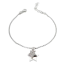Bracelet argent rhodié composé d une étoile 12x12mm d une plus petite sertie d oxydes zirconium Chaîne maille perlée : 1,5...