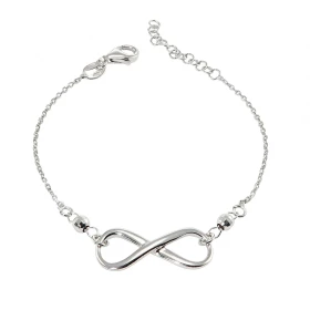 Bracelet argent rhodié composé d un signe infini 11x26mm 2 petites perles d argent facettées 4mm diamètre Chaîne maille fo...