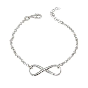 Bracalet argent rhodié composé d un signe infini 10x16mm Chaîne maille jaseron : 2,5mm large Longueur ajustable 17 à 20cm