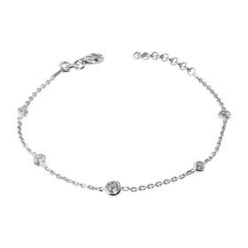 Bracelet argent rhodié composé 5 oxydes zirconium sertis clos Chaîne maille forçat : 1,4mm large Longueur ajustable 17 à 19cm