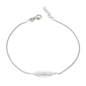 Bracelet argent rhodié composé d une plume argent satiné 18x5mm Chaîne maille gourmette : 1mm large Longueur ajustable 17 ...