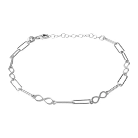 Bracelet argent rhodié composé maillons ovales 4 signes l infini 4x10mm Largeur du bracelet : 4mm Longueur : 18 à 21cm Sys...