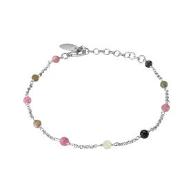 Bracelet argent rhodié composé petites perles facettées tourmaline 3,4mm large Chaîne maille ronde 1,4mm large Longueur : ...