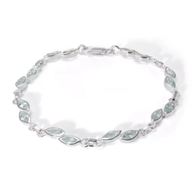  Bracelet Argent 925 Topaze Bleue serti pierres taille navette 6x3mm Longueur : 19cm 