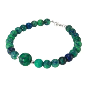 Bracelet Azurite 6-10mm Argent Ce bracelet est composé pierres 6mm d une pierre 10mm son centre Elle est séparée par 2 per...