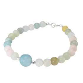 Bracelet Béryl Multicolore 6-10mm Argent Ce bracelet est composé pierres 6mm d une pierre 10mm son centre Elle est séparée...