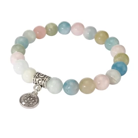 Bracelet Béryl Multicolore 8mm Breloque Arbre Vie Ce Bracelet est composé 23 perles 8mm d une breloque métal représentant ...