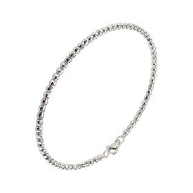 Bracelet or blanc 375 composé boules facettées 2,4mm diamètre Dimensions intérieures : 48x58mm Système d attache : mousqueton