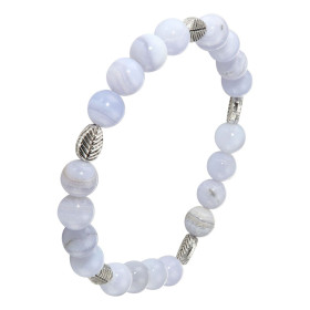 Bracelet Calcédoine 8mm Motif Feuille Ce Bracelet est composé 20 perles 8mm Calcédoine Bleue 5 intercalaires métal représe...