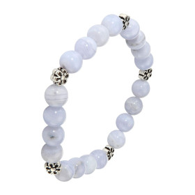 Bracelet Calcédoine 8mm Motif Fleur Ce Bracelet est composé 20 perles 8mm Calcédoine Bleue 5 intercalaires métal représent...