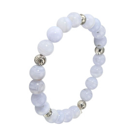 Bracelet Calcédoine 8mm Oeil porte bonheur Ce Bracelet est composé 20 perles 8mm Calcédoine bleue 5 intercalaires métal re...