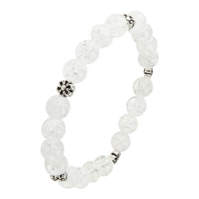 Bracelet Cristal roche 8mm Motif Fleur Ce Bracelet est composé 20 perles 8mm Cristal roche 5 intercalaires métal représent...