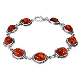 Bracelet Argent 925 Ambre Ovale couleur cognac Pierres ovales 10x8mm Longueur du bracelet : 19.5cm