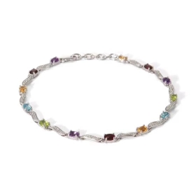  Bracelet Or Blanc 375 Pierres fines Ce bracelet est serti pierres fines ovales 4x3mm espacées par des motifs ondulés les ...