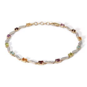  Bracelet Or Jaune 375 2 tons Pierres fines Ce bracelet est serti pierres fines ovales 4x3mm espacées par des motifs ondul...