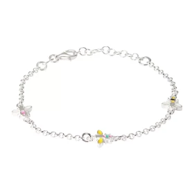 Bracelet enfant argent composé 3 abeilles colorées l émail Chaîne maille jaseron 2,1mm large Longueur : 15 à 18cm Système ...