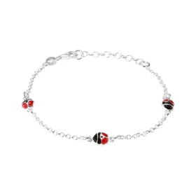 Bracelet argent rhodié composé 3 coccinelles colorées l émail Chaîne maille ronde 1,7mm large Longueur : 15 à 18cm Système...