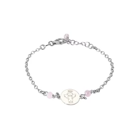  Bracelet enfant argent rhodié composé d une plaque un ange gravé 2 perles facettées roses 3,7mm large Chaîne 2mm large Lo...