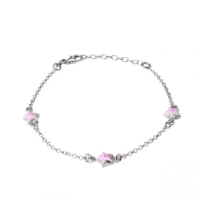 Bracelet enfant argent rhodié composé 3 étoiles émail rose 7x7mm Chaîne maille jaseron 1,7mm large Longueur du bracelet aj...