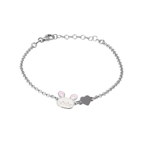 Bracelet enfant argent rhodié composé d une tête lapin émail 9x9mm d un petit coeur Chaîne maille jaseron 1,9mm large Long...