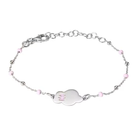 Bracelet enfant argent rhodié composé d une petite fille émail rose dessinée sur un nuage 9x13mm Chaîne maille forçat : 0,...