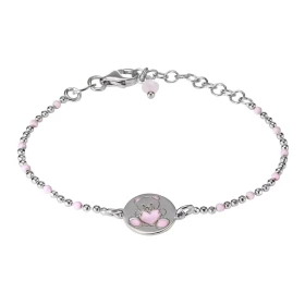 Bracelet enfant argent rhodié composé d un ourson émail rose sur une plaque 10mm diamètre Chaîne perlée 1,7mm Longueur : 1...