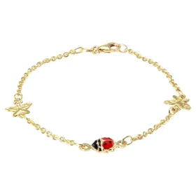 Bracelet enfant or jaune 375 composé 2 papillons 5x7,7mm une coccinelle émaillée 6x6mm Chaîne maille forçat : 1,6mm large ...