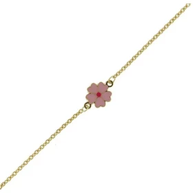Bracelet enfant Or Jaune 750 motifs fleurs émaillées Longueur ajustable 14 ou 16 cm Dimensions des motifs : 5x5mm 