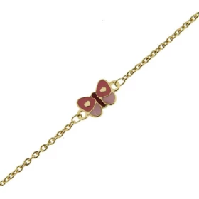 Bracelet enfant Or Jaune 750 motifs papillons émaillés Longueur ajustable 14 ou 16 cm Dimensions des motifs : 5x5mm 