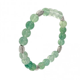 Bracelet Fluorine Verte 8mm Motif Feuille Ce Bracelet est composé 20 perles 8mm Fluorine Verte 5 intercalaires métal repré...