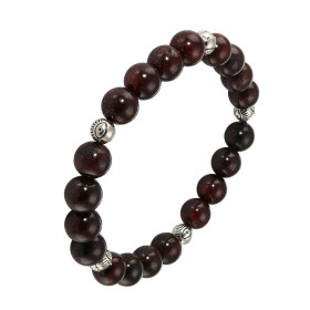 Bracelet Grenat 8mm Oeil porte bonheur Ce Bracelet est composé 20 perles 8mm Grenat 5 intercalaires métal représentant un ...