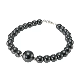 Bracelet Hematite 6-10mm Argent Ce bracelet est composé pierres 6mm d une pierre 10mm son centre Elle est séparée par 2 pe...