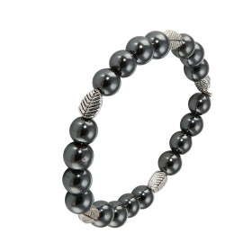 Bracelet Hematite 8mm Motif Feuille Ce Bracelet est composé 20 perles 8mm Hematite 5 intercalaires métal représentant une ...