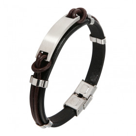 Bracelet matière synthétique acier pour homme composé d une plaque satinée 10x35mm d un fil matière synthétique marron Lar...