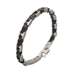 Bracelet Acier gris noir Largeur du bracelet : 7,3mm Longueur du Bracelet ajustable à 19, 20 ou 21cm