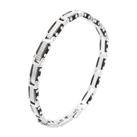 Bracelet homme acier composé maillons gris quadrillés Largeur du bracelet : 7mm Longueur ajustable 19 à21cm