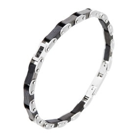 Bracelet homme acier composé 3 maillons gris sertis 3 oxydes zirconium noirs maillons noirs striés Largeur du bracelet : 7...