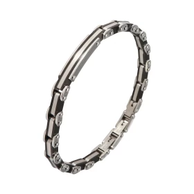 Bracelet Acier gris noir Largeur du bracelet : 7mm Longueur du Bracelet ajustable à 20 ou 21cm