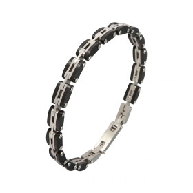 Bracelet Acier gris noir Largeur du bracelet : 7mm Longueur du Bracelet ajustable à 19 ou 21cm