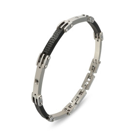 Bracelet acier inoxydable des détails noirs pour un contraste audacieux, évoquant force résilience, sécurisé par un fermoi...