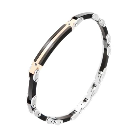 Bracelet homme acier gris, noir cuivré composé d une plaque 5x40mm Largeur du bracelet : 3 à 6mm Longueur ajustable 19 à 21cm