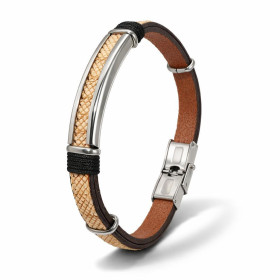 Bracelet acier matière synthétique croute cuir bovin plaque acier 4 anneaux acier Largeur : 11mm Longueur : 21cm