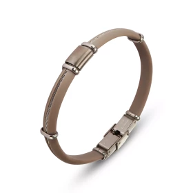 Bracelet Homme Acier Caoutchouc gris composé 6 anneaux , 1 fil une plaque acier mat Largeur : 8,8mm Longueur : 20,5cm