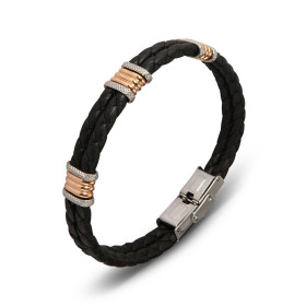  Bracelet homme acier croute cuir bovin 6 anneaux acier texturé gris 3 motifs acier couleur or rose Largeur du bracelet : ...