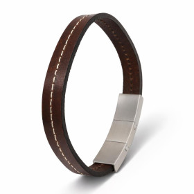 Bracelet croute cuir bovin marron une couture écru Largeur : 10mm Longueur : 21 ou 22cm